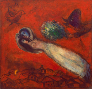 Marc Chagall - Les Amants au ciel rouge (Lovers in the Red Sky), 1950
